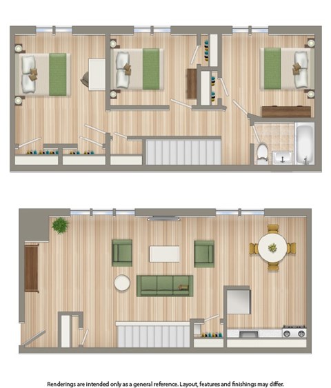 Floor plan for 3 beds, 1 bath, 1000 sqft